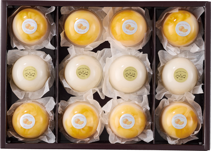 プレミアムヨーグルトプリン「紅まどんな」8個、「白桃」4個