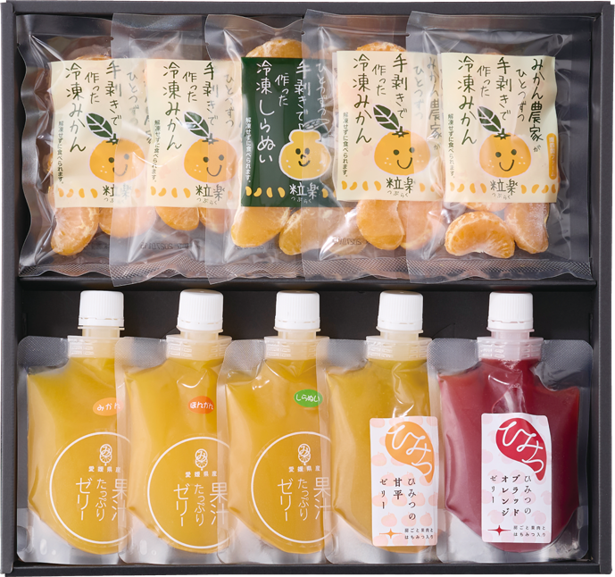ひみつの果実ゼリー 2種、果汁たっぷりゼリー 3種、粒楽 5種　計10個