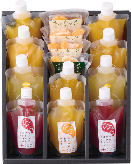 ひみつの果実ゼリー 6種、果汁たっぷりゼリー 4種、粒楽 4種　計14個